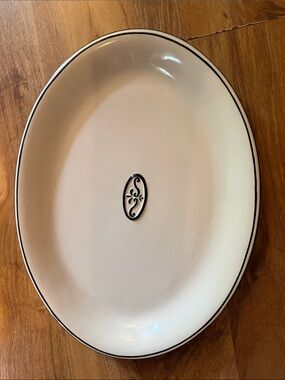 Elegant Cream Oval Serving Platter with Black Trim